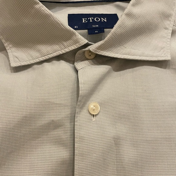 ETON Slim Fit Cutaway Spread Collar Shirt in Micro Check Blue Size XL $260 - Picture 2 of 5
